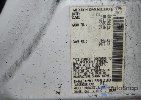 2015 Nissan Altima 2.5 S from USA, damaged, VIN 1N4AL3AP9FC599230